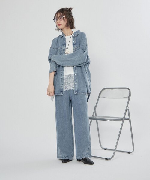 Remind me and forever(リマインドミーアンドフォーエバー)の「【接触冷感】デニムイージーパンツ(デニムパンツ・レディース・スミクロ/ケミカルウォッシュ・FREE)」の12枚目の写真