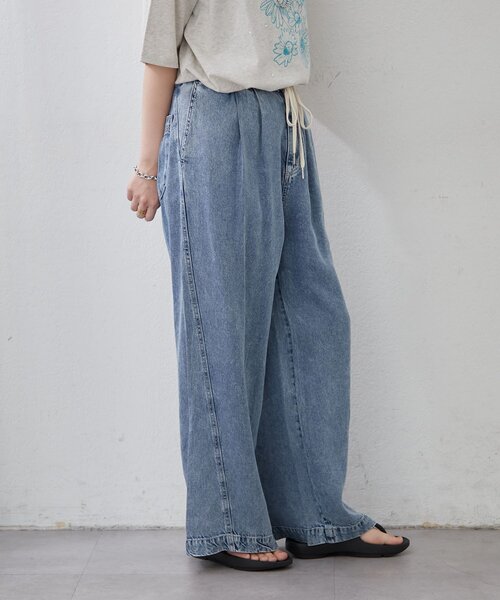 Remind me and forever(リマインドミーアンドフォーエバー)の「【接触冷感】デニムイージーパンツ(デニムパンツ・レディース・スミクロ/ケミカルウォッシュ・FREE)」の6枚目の写真