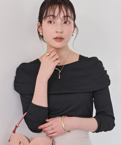 VIS（ビス）の「ジャガードオフショルプルオーバー/イージーケア（Tシャツ/カットソー・レディース・キナリ/ブラウン/ブラック・FREE）」の2枚目の写真