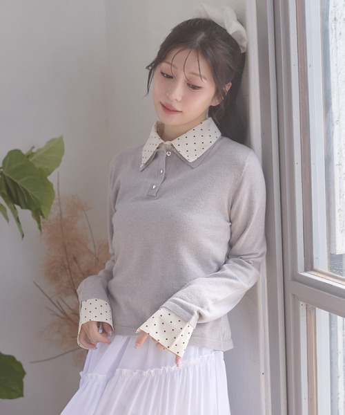 fake layered dot polo knit / フェイクレイヤードドットポロニット