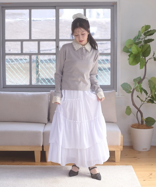 Ambre Neige(アンブルネージュ)の「fake layered dot polo knit / フェイクレイヤードドットポロニット(ニット/セーター・レディース・グレー/ネイビー/ライトピンク・FREE)」の12枚目の写真