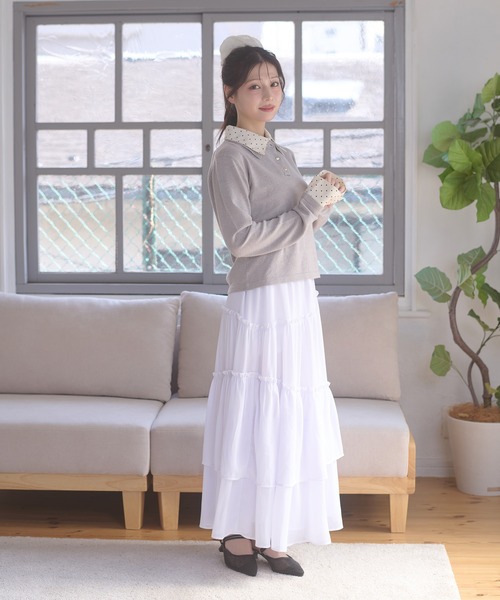 Ambre Neige(アンブルネージュ)の「fake layered dot polo knit / フェイクレイヤードドットポロニット(ニット/セーター・レディース・グレー/ネイビー/ライトピンク・FREE)」の13枚目の写真