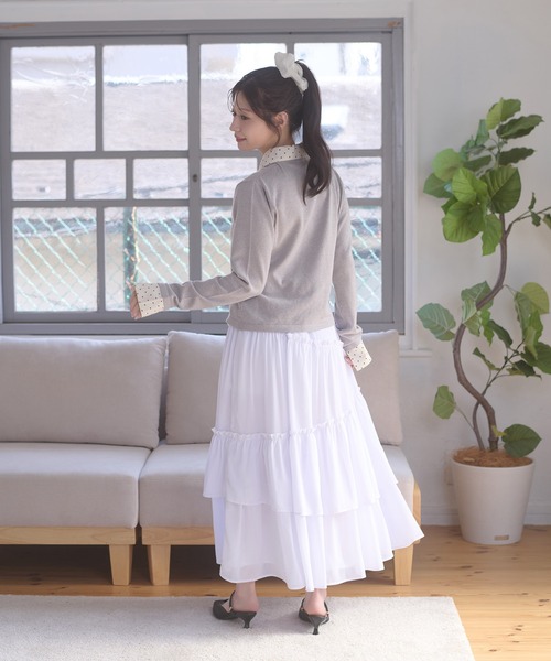 Ambre Neige(アンブルネージュ)の「fake layered dot polo knit / フェイクレイヤードドットポロニット(ニット/セーター・レディース・グレー/ネイビー/ライトピンク・FREE)」の14枚目の写真