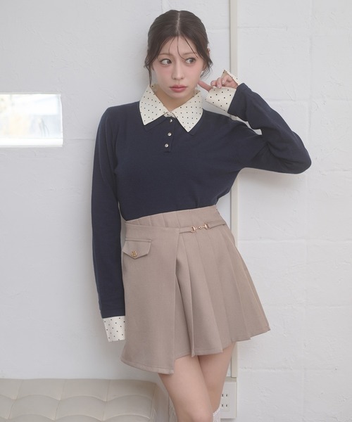 Ambre Neige(アンブルネージュ)の「fake layered dot polo knit / フェイクレイヤードドットポロニット(ニット/セーター・レディース・グレー/ネイビー/ライトピンク・FREE)」の18枚目の写真