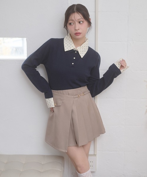 Ambre Neige(アンブルネージュ)の「fake layered dot polo knit / フェイクレイヤードドットポロニット(ニット/セーター・レディース・グレー/ネイビー/ライトピンク・FREE)」の19枚目の写真