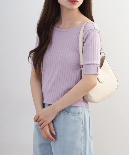 FUNALIVE(ファンアライブ)の「EUCLAID パールスリーブリブカットソー 半袖(Tシャツ/カットソー・レディース・パープル・38/40/36)」の9枚目の写真