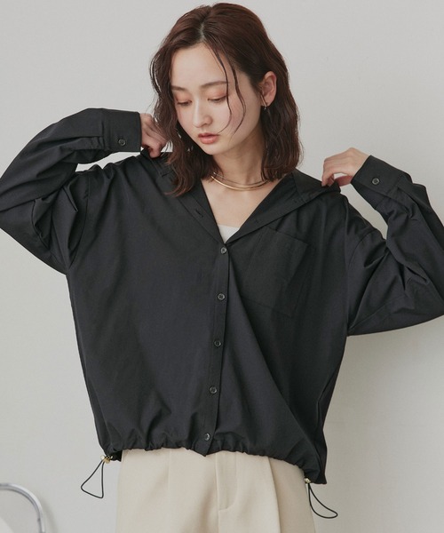 ad thie(アドティエ)の「UVカット オーバーサイズ フード付き シャツ(シャツ/ブラウス・レディース・グレイッシュベージュ/ブラック・FREE)」の6枚目の写真