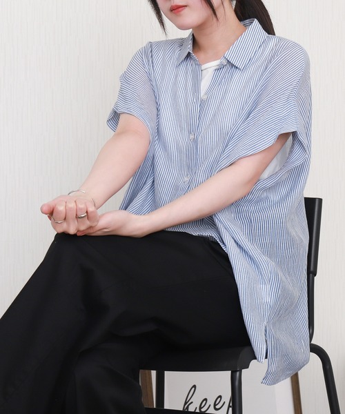 libelle more（リベル モア）の「R/Tスラブ タンク付きドルマンシアー半袖ブラウス（シャツ/ブラウス・レディース・セージグリーン/オフホワイト/ブルー系その他/ネイビー/イエロー/ホワイト系その他・M/L）」の5枚目の写真