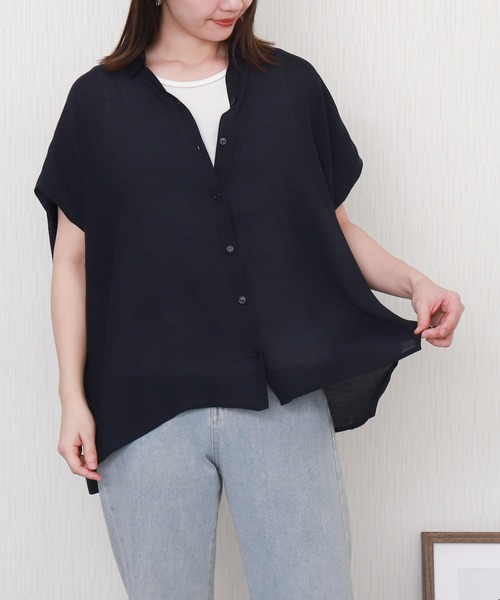 libelle more（リベル モア）の「R/Tスラブ タンク付きドルマンシアー半袖ブラウス（シャツ/ブラウス・レディース・セージグリーン/オフホワイト/ブルー系その他/ネイビー/イエロー/ホワイト系その他・M/L）」の4枚目の写真