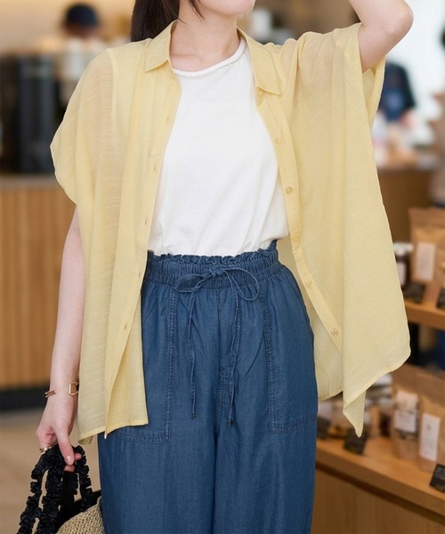 libelle more（リベル モア）の「R/Tスラブ タンク付きドルマンシアー半袖ブラウス（シャツ/ブラウス・レディース・セージグリーン/オフホワイト/ブルー系その他/ネイビー/イエロー/ホワイト系その他・M/L）」の6枚目の写真