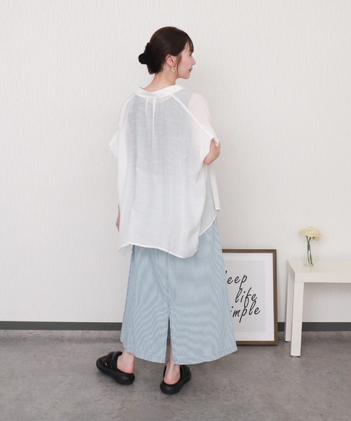 libelle more（リベル モア）の「R/Tスラブ タンク付きドルマンシアー半袖ブラウス（シャツ/ブラウス・レディース・セージグリーン/オフホワイト/ブルー系その他/ネイビー/イエロー/ホワイト系その他・M/L）」の10枚目の写真