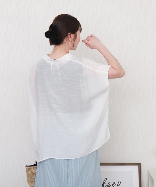 libelle more（リベル モア）の「R/Tスラブ タンク付きドルマンシアー半袖ブラウス（シャツ/ブラウス・レディース・セージグリーン/オフホワイト/ブルー系その他/ネイビー/イエロー/ホワイト系その他・M/L）」の11枚目の写真