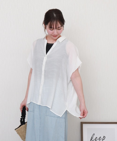 libelle more（リベル モア）の「R/Tスラブ タンク付きドルマンシアー半袖ブラウス（シャツ/ブラウス・レディース・セージグリーン/オフホワイト/ブルー系その他/ネイビー/イエロー/ホワイト系その他・M/L）」の12枚目の写真