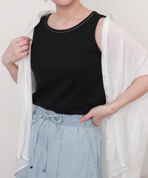 libelle more（リベル モア）の「R/Tスラブ タンク付きドルマンシアー半袖ブラウス（シャツ/ブラウス・レディース・セージグリーン/オフホワイト/ブルー系その他/ネイビー/イエロー/ホワイト系その他・M/L）」の13枚目の写真