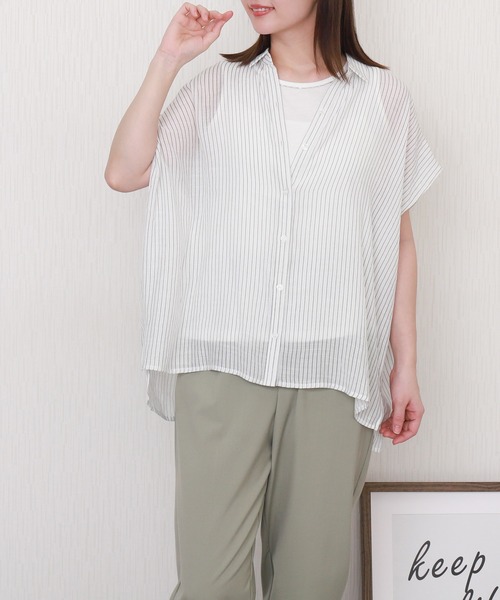 libelle more（リベル モア）の「R/Tスラブ タンク付きドルマンシアー半袖ブラウス（シャツ/ブラウス・レディース・セージグリーン/オフホワイト/ブルー系その他/ネイビー/イエロー/ホワイト系その他・M/L）」の17枚目の写真