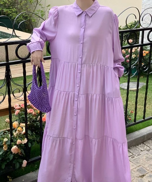 Aelina(エリナ)の「ロングワンピース(ワンピース・レディース・ブラック/ベージュ/パープル/ブラウン/ピンク/イエロー/オレンジ/ブルー/グリーン/ライトグリーン・FREE)」の7枚目の写真