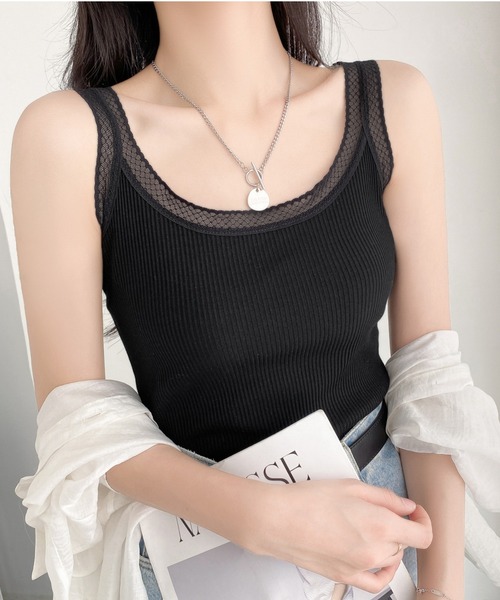 NoBelle(ノベル)の「Uネックレースタンクトップ(タンクトップ・レディース・ブラック/ホワイト×ブラック/ホワイト・FREE)」の10枚目の写真