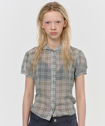 SUNBURNPROJECT（サンバーンプロジェクト）の「SHEER CHECK HOODIE BLOUSE, KHAKI（シャツ/ブラウス）」