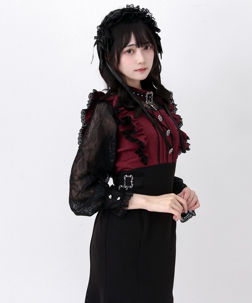 DearMyLove(ディアマイラブ)の「チョーカー風十字架チャームレースフリルマーメイドロングワンピース(ワンピース・レディース・ブラック/チェック/ボルドー・MEDIUM/LARGE/3L)」の5枚目の写真