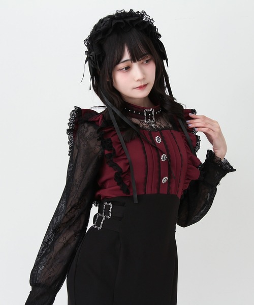 DearMyLove(ディアマイラブ)の「チョーカー風十字架チャームレースフリルマーメイドロングワンピース(ワンピース・レディース・ブラック/チェック/ボルドー・MEDIUM/LARGE/3L)」の6枚目の写真
