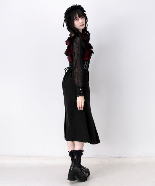DearMyLove(ディアマイラブ)の「チョーカー風十字架チャームレースフリルマーメイドロングワンピース(ワンピース・レディース・ブラック/チェック/ボルドー・MEDIUM/LARGE/3L)」の7枚目の写真