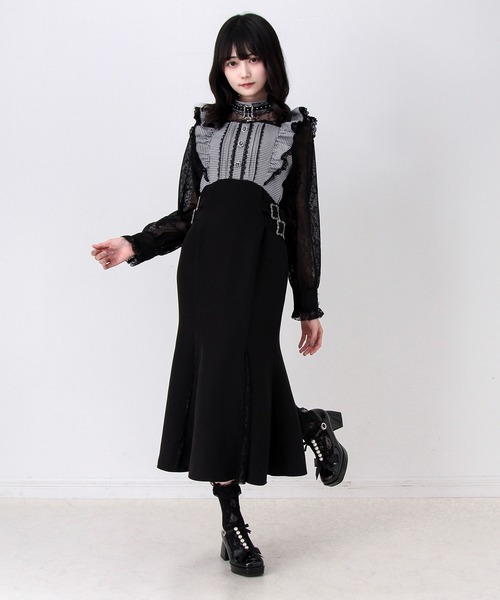 DearMyLove(ディアマイラブ)の「チョーカー風十字架チャームレースフリルマーメイドロングワンピース(ワンピース・レディース・ブラック/チェック/ボルドー・MEDIUM/LARGE/3L)」の10枚目の写真