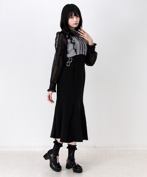 DearMyLove(ディアマイラブ)の「チョーカー風十字架チャームレースフリルマーメイドロングワンピース(ワンピース・レディース・ブラック/チェック/ボルドー・MEDIUM/LARGE/3L)」の12枚目の写真