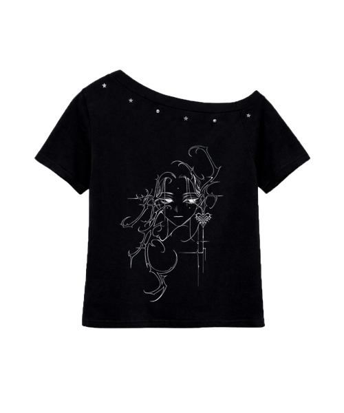 RANDOMOFF（ランダムオフ）の「[ROF x GYEOL] TRACE FACE OFF-SHOULDER TOP（Tシャツ/カットソー・レディース・ブラック・ONE SIZE）」の2枚目の写真