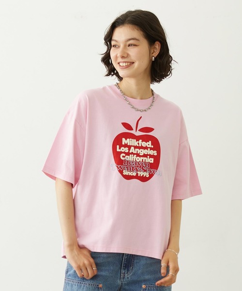 MILKFED.(ミルクフェド)の「APPLE EMBROIDERY S/S TEE(Tシャツ/カットソー・レディース・オフホワイト/ピンク/ブラック・L/M)」の3枚目の写真