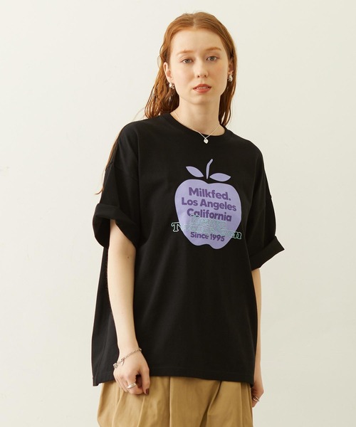MILKFED.(ミルクフェド)の「APPLE EMBROIDERY S/S TEE(Tシャツ/カットソー・レディース・オフホワイト/ピンク/ブラック・L/M)」の2枚目の写真