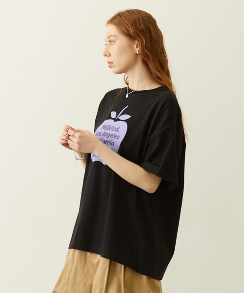 MILKFED.(ミルクフェド)の「APPLE EMBROIDERY S/S TEE(Tシャツ/カットソー・レディース・オフホワイト/ピンク/ブラック・L/M)」の4枚目の写真