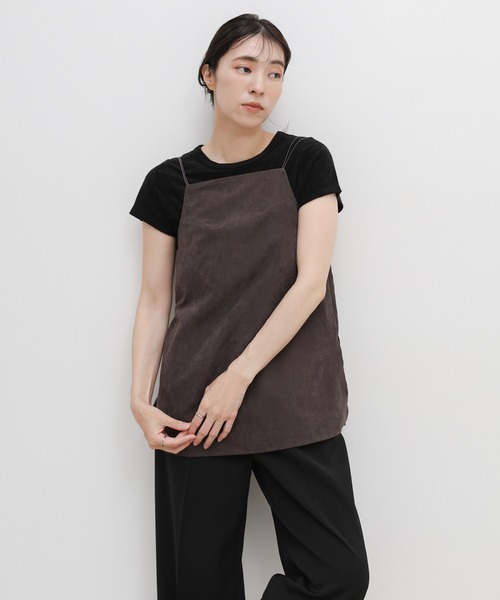 select MOCA(セレクトモカ)の「ピーチスキンドロストデザインキャミソール(キャミソール・レディース・ベージュ/チャコール/ブラウン・FREE)」の2枚目の写真