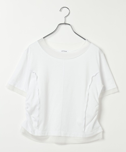 LEPSIM(レプシィム)の「チュール切り替えシャーリングT 687297(Tシャツ/カットソー・レディース・ブラック/ライトイエロー/オフホワイト・FREE)」の2枚目の写真