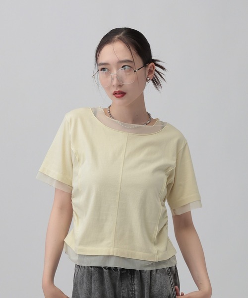 LEPSIM(レプシィム)の「チュール切り替えシャーリングT 687297(Tシャツ/カットソー・レディース・ブラック/ライトイエロー/オフホワイト・FREE)」の18枚目の写真