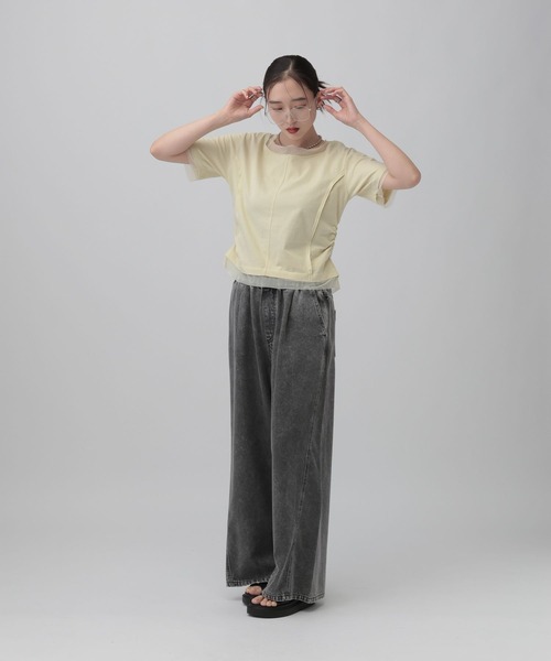 LEPSIM(レプシィム)の「チュール切り替えシャーリングT 687297(Tシャツ/カットソー・レディース・ブラック/ライトイエロー/オフホワイト・FREE)」の22枚目の写真