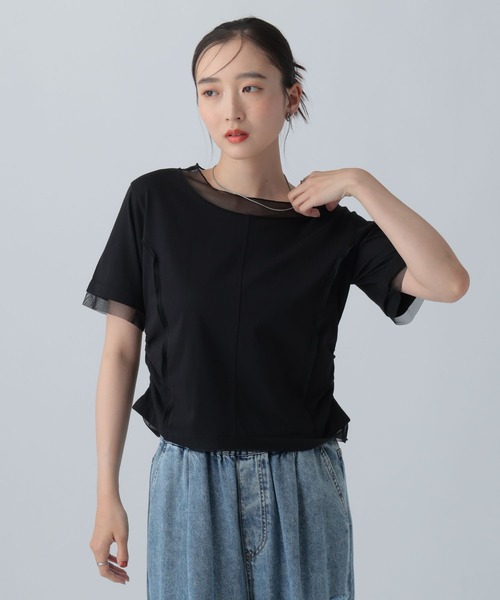 LEPSIM(レプシィム)の「チュール切り替えシャーリングT 687297(Tシャツ/カットソー・レディース・ブラック/ライトイエロー/オフホワイト・FREE)」の12枚目の写真