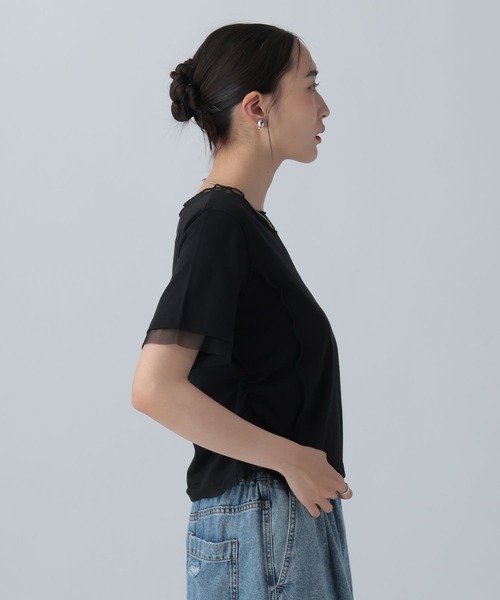 LEPSIM(レプシィム)の「チュール切り替えシャーリングT 687297(Tシャツ/カットソー・レディース・ブラック/ライトイエロー/オフホワイト・FREE)」の13枚目の写真