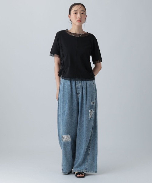 LEPSIM(レプシィム)の「チュール切り替えシャーリングT 687297(Tシャツ/カットソー・レディース・ブラック/ライトイエロー/オフホワイト・FREE)」の15枚目の写真