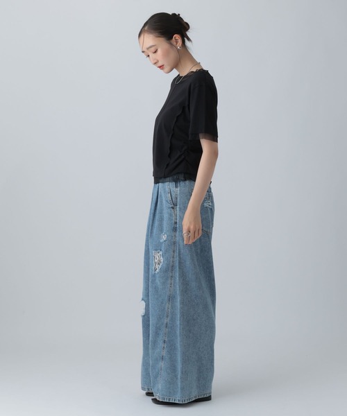 LEPSIM(レプシィム)の「チュール切り替えシャーリングT 687297(Tシャツ/カットソー・レディース・ブラック/ライトイエロー/オフホワイト・FREE)」の16枚目の写真