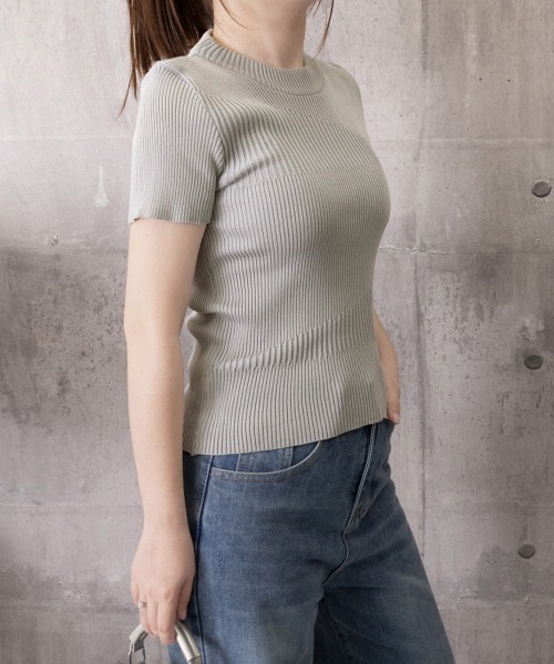 Miniministore(ミニミニストア)の「デザイン編みリブニットサマートップス半袖(Tシャツ/カットソー・レディース・オフホワイト/グレー・FREE)」の20枚目の写真
