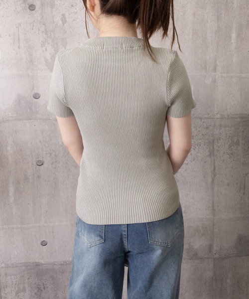 Miniministore(ミニミニストア)の「デザイン編みリブニットサマートップス半袖(Tシャツ/カットソー・レディース・オフホワイト/グレー・FREE)」の21枚目の写真