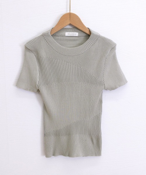 Miniministore(ミニミニストア)の「デザイン編みリブニットサマートップス半袖(Tシャツ/カットソー・レディース・オフホワイト/グレー・FREE)」の22枚目の写真