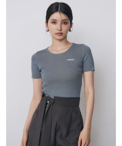 MURUA(ムルーア)の「プレートハーフスリーブラメニット 夏服(ニット/セーター・レディース・ブラック/アイボリー/ブルー/ネイビー・FREE)」の4枚目の写真