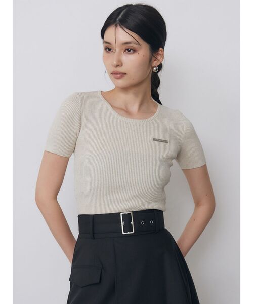 MURUA(ムルーア)の「プレートハーフスリーブラメニット 夏服(ニット/セーター・レディース・ブラック/アイボリー/ブルー/ネイビー・FREE)」の2枚目の写真