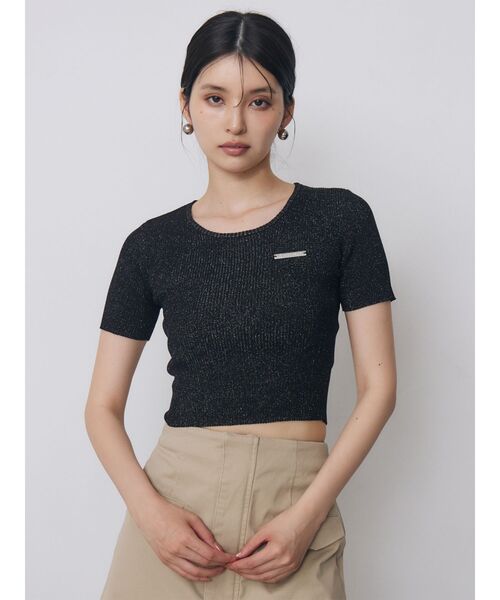 MURUA(ムルーア)の「プレートハーフスリーブラメニット 夏服(ニット/セーター・レディース・ブラック/アイボリー/ブルー/ネイビー・FREE)」の3枚目の写真