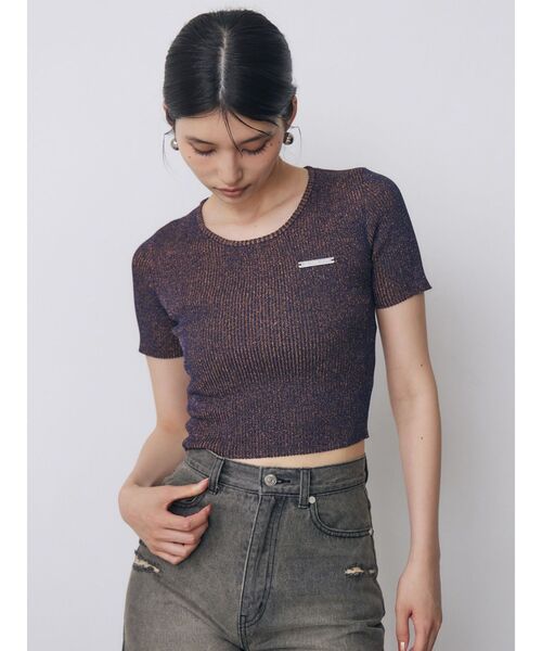 MURUA(ムルーア)の「プレートハーフスリーブラメニット 夏服(ニット/セーター・レディース・ブラック/アイボリー/ブルー/ネイビー・FREE)」の7枚目の写真