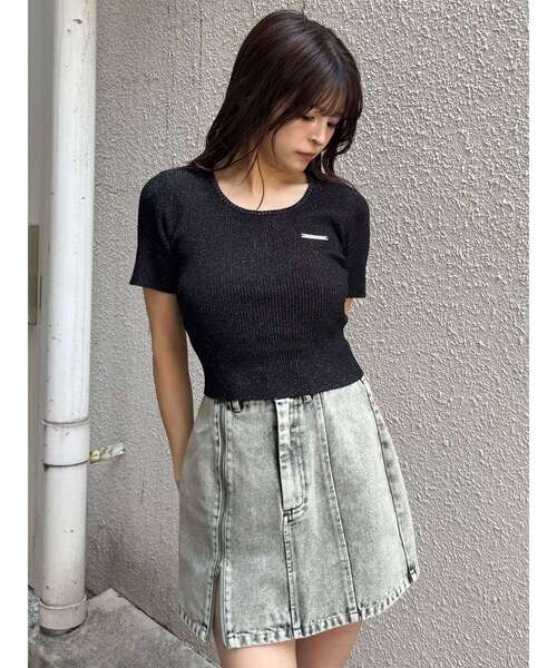 MURUA（ムルーア）の「プレートハーフスリーブラメニット　夏服（ニット/セーター・レディース・ブラック/アイボリー/ブルー/ネイビー・FREE）」の11枚目の写真