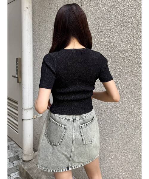 MURUA（ムルーア）の「プレートハーフスリーブラメニット　夏服（ニット/セーター・レディース・ブラック/アイボリー/ブルー/ネイビー・FREE）」の13枚目の写真
