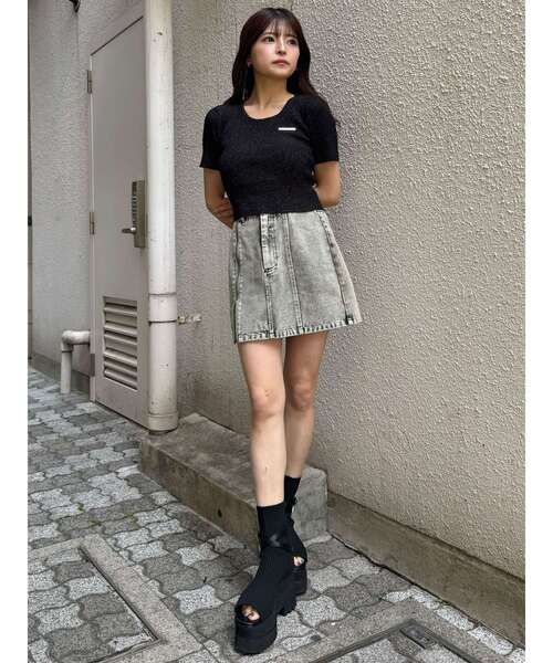 MURUA（ムルーア）の「プレートハーフスリーブラメニット　夏服（ニット/セーター・レディース・ブラック/アイボリー/ブルー/ネイビー・FREE）」の14枚目の写真
