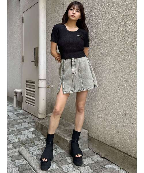 MURUA（ムルーア）の「プレートハーフスリーブラメニット　夏服（ニット/セーター・レディース・ブラック/アイボリー/ブルー/ネイビー・FREE）」の15枚目の写真